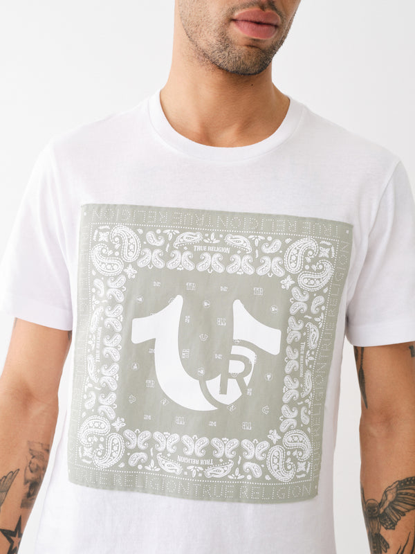 True Religion Fray Twill T-Shirt Applique Optic White