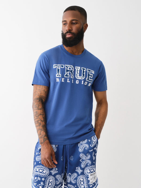 True Religion Paisley T-Shirt Flock Pacific Blue