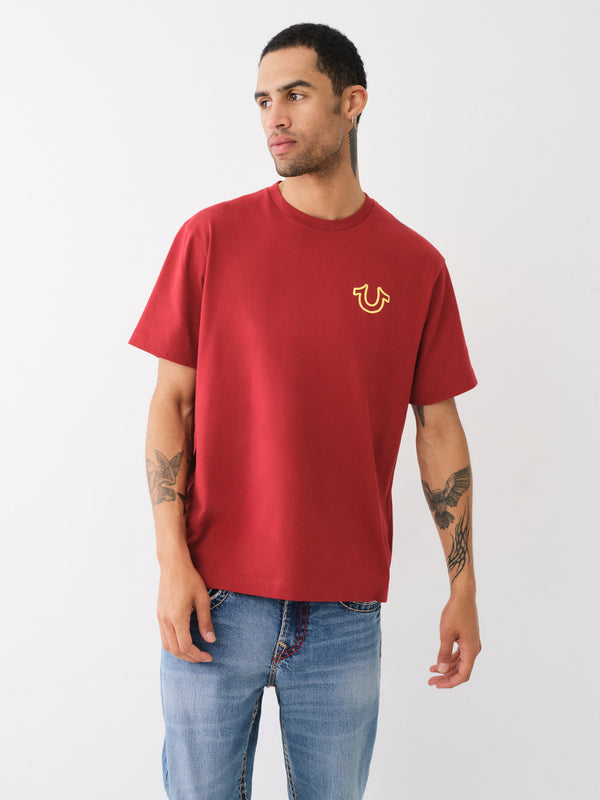 True Religion Relaxed T-Shirt Overseam Puff Red Dahlia