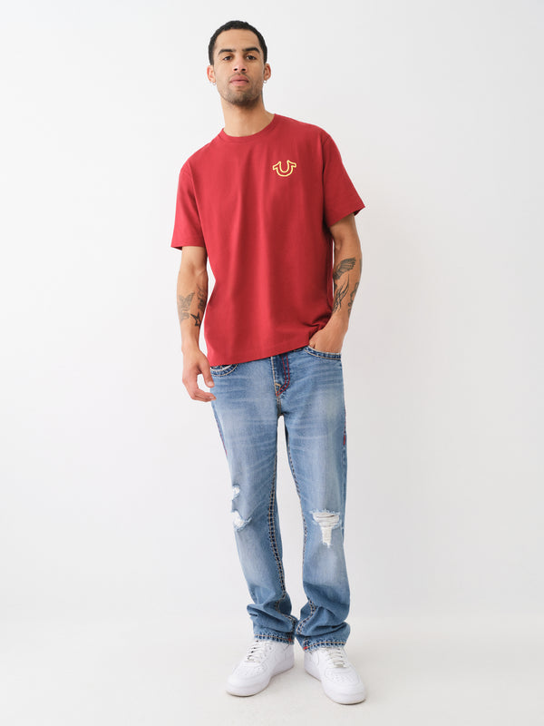 True Religion Relaxed T-Shirt Overseam Puff Red Dahlia