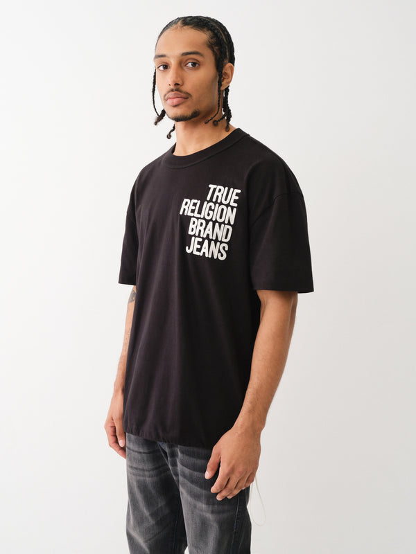 True Religion Drop Shoulder T-Shirt Embro Bunjee Jet Black