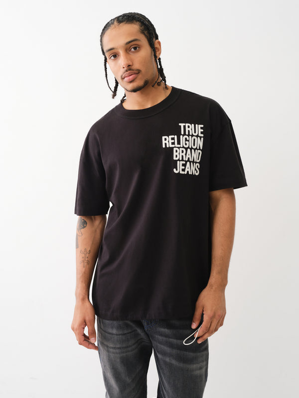 True Religion Drop Shoulder T-Shirt Embro Bunjee Jet Black