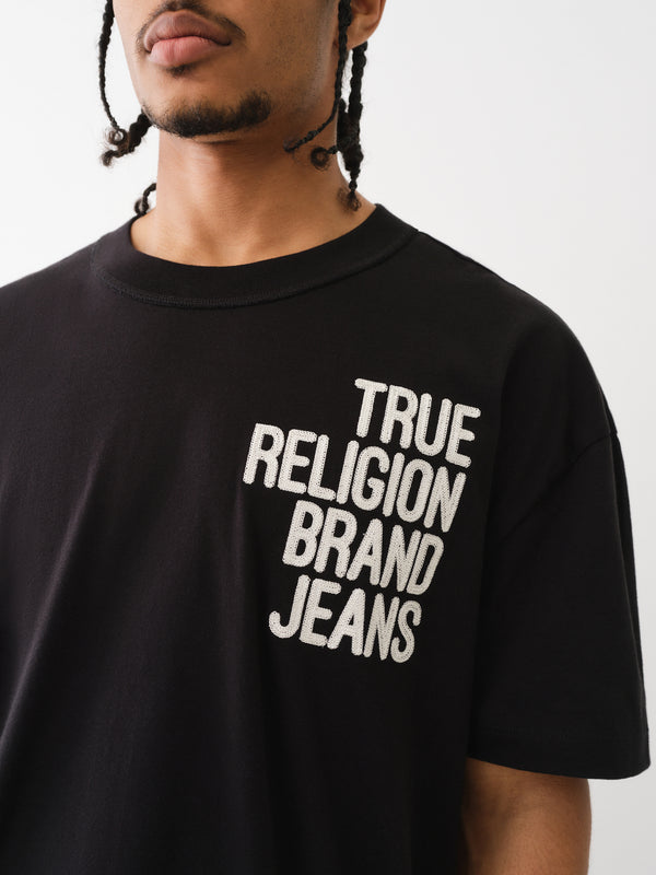 True Religion Drop Shoulder T-Shirt Embro Bunjee Jet Black