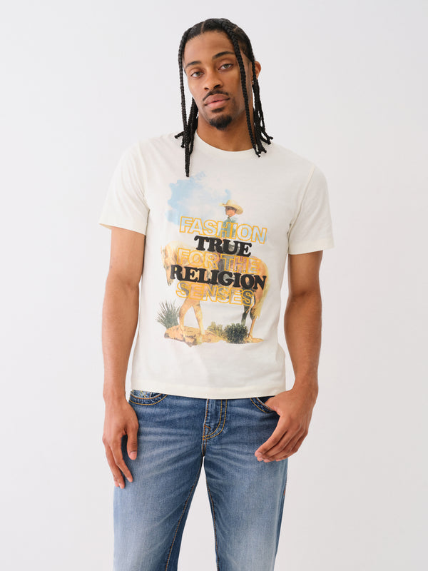 True Religion Waterbase T-Shirt Embro Cowboy Winter White