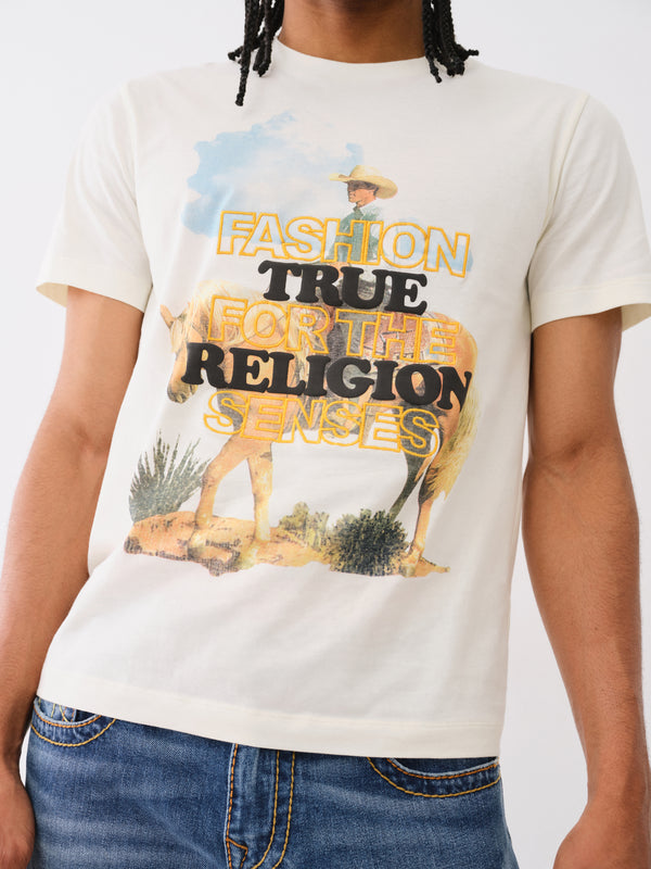 True Religion Waterbase T-Shirt Embro Cowboy Winter White