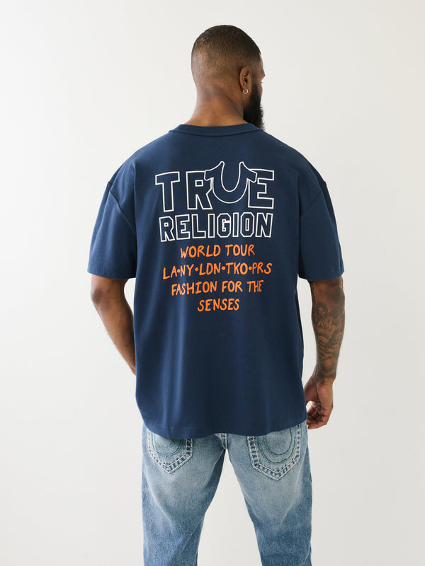 True Religion Drop Shoulder T-Shirt Embro Dress Blue