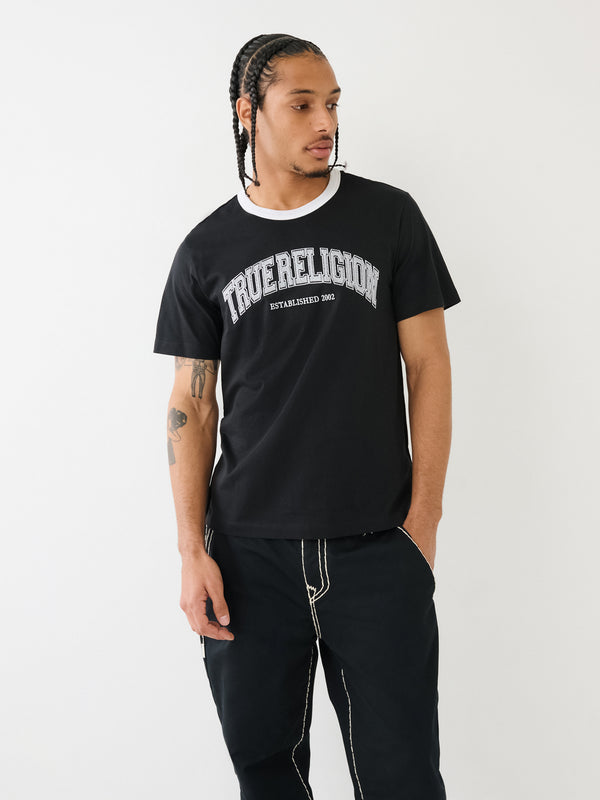 True Religion College T-Shirt Embroidery Ringer Jet Black