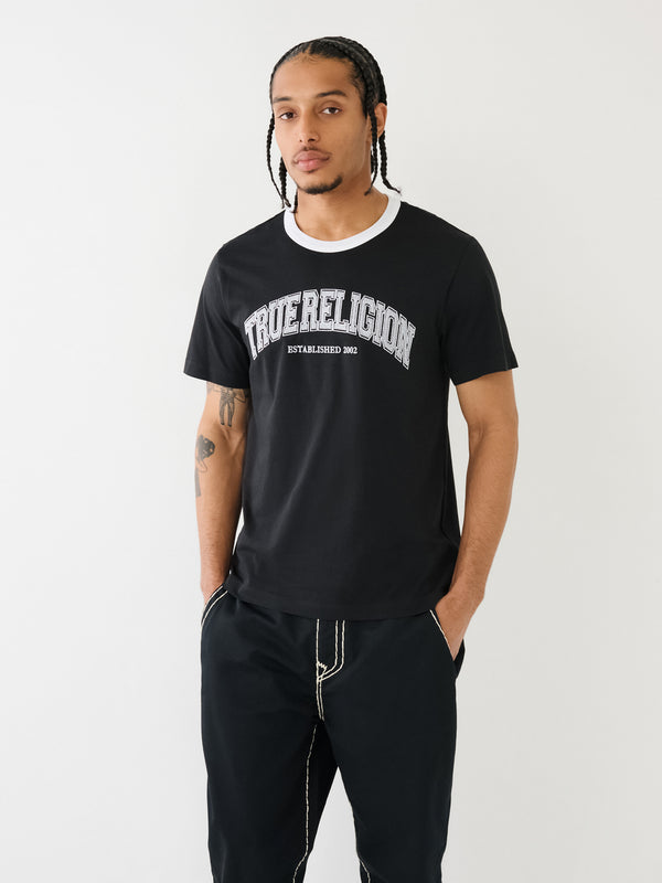 True Religion College T-Shirt Embroidery Ringer Jet Black