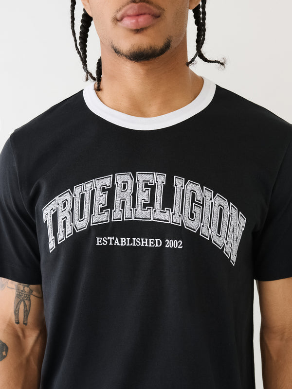 True Religion College T-Shirt Embroidery Ringer Jet Black