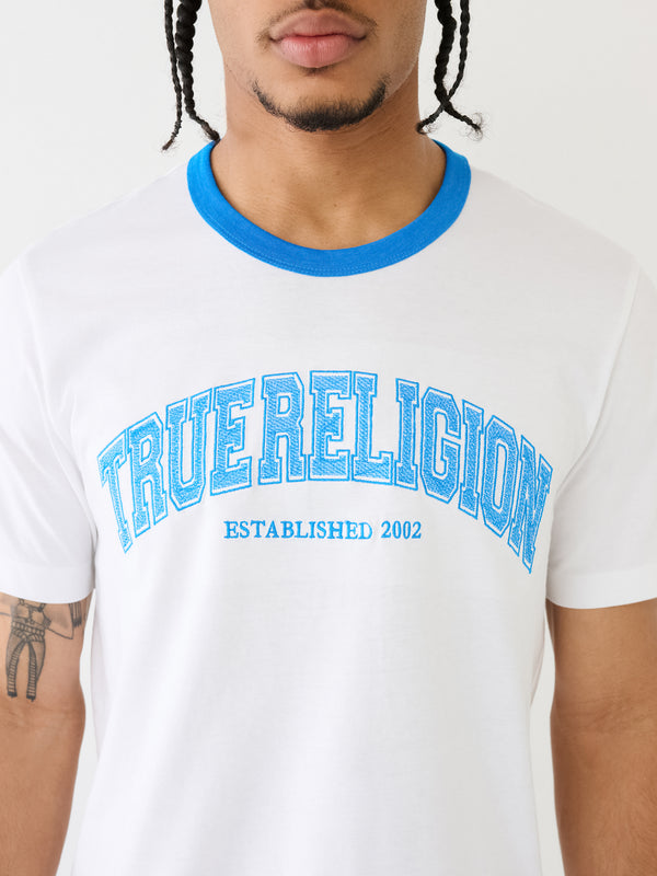 True Religion College T-Shirt Embroidery Ringer Optic White