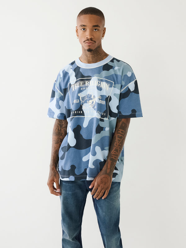 True Religion Drop Shoulder T-Shirt Camo Blue