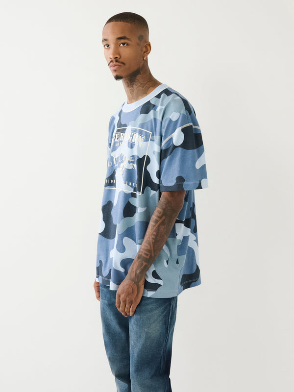 True Religion Drop Shoulder T-Shirt Camo Blue