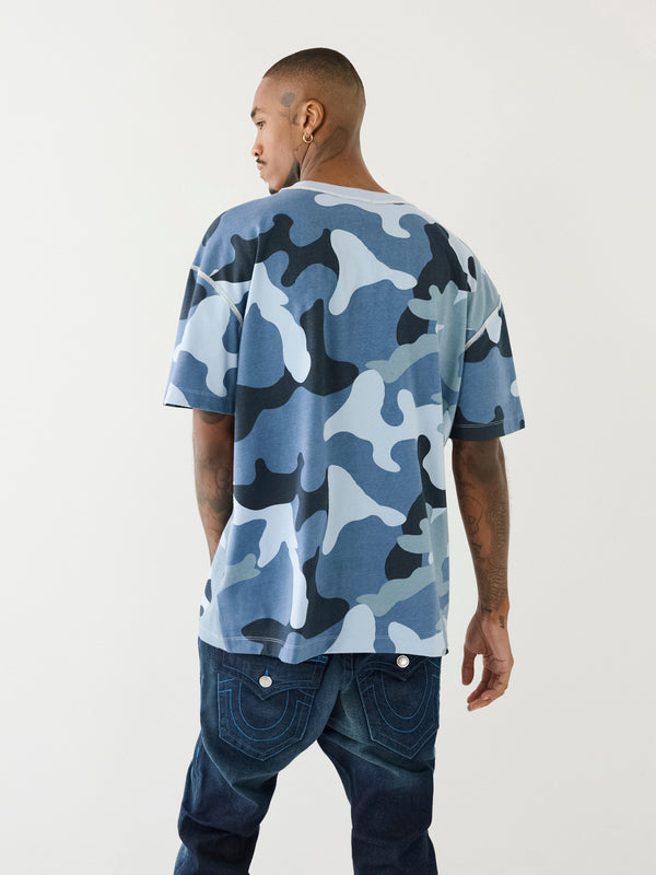 True Religion Drop Shoulder T-Shirt Camo Blue