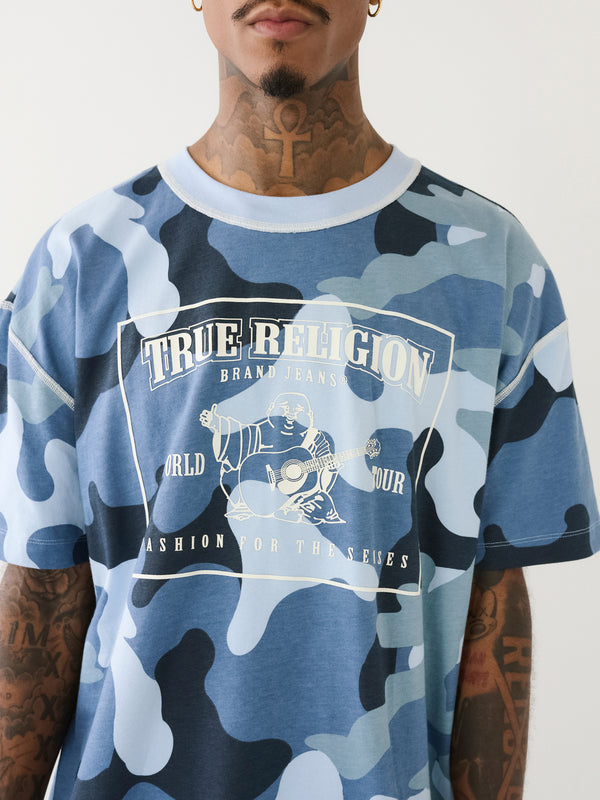 True Religion Drop Shoulder T-Shirt Camo Blue