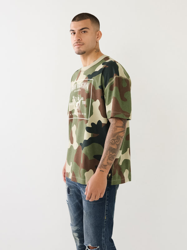 True Religion Drop Shoulder T-Shirt Camo Green