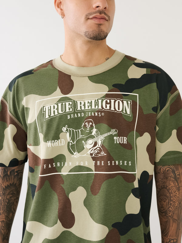 True Religion Drop Shoulder T-Shirt Camo Green