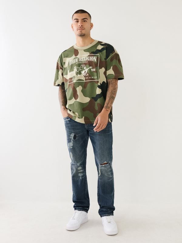 True Religion Drop Shoulder T-Shirt Camo Green