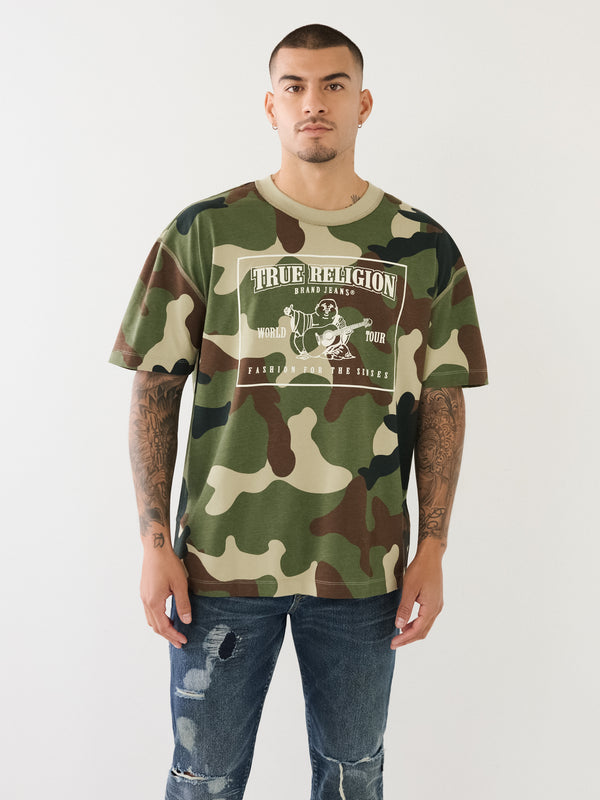 True Religion Drop Shoulder T-Shirt Camo Green