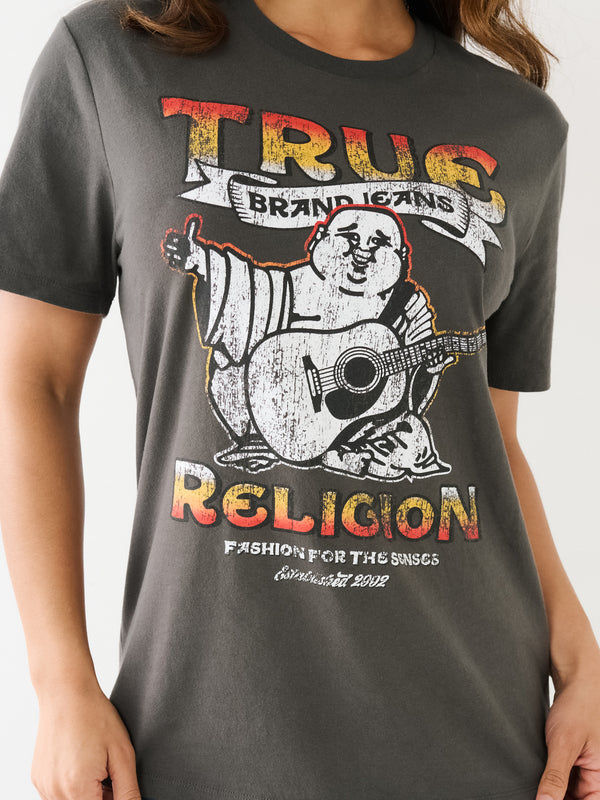 True Religion Distressed T-Shirt Graphic Raven