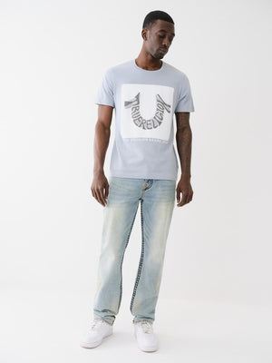 True Religion Horseshoe T-Shirt Warped Logo Powder Blue-True Religion