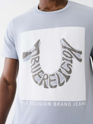 True Religion Horseshoe T-Shirt Warped Logo Powder Blue-True Religion
