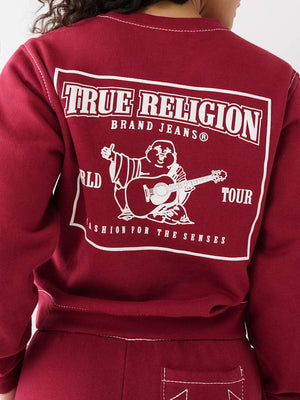 True Religion Sweater Ladies Big T Classic Tibetan Red-True Religion