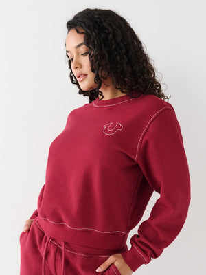 True Religion Sweater Ladies Big T Classic Tibetan Red-True Religion