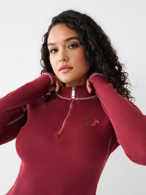 True Religion Sweater Ladies Zip Front Contrast Tibetan Red-True Religion