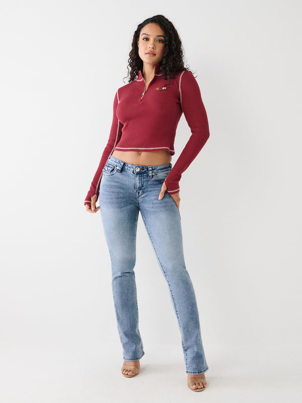 True Religion Sweater Ladies Zip Front Contrast Tibetan Red