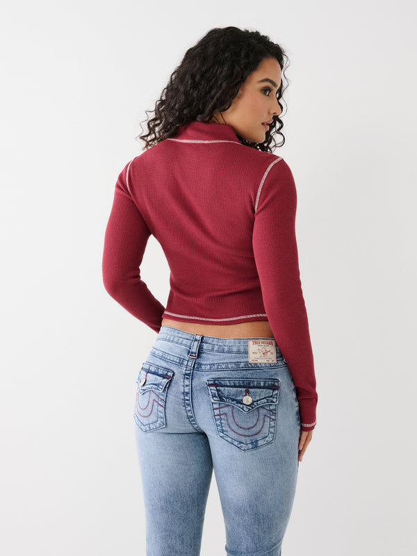 True Religion Sweater Ladies Zip Front Contrast Tibetan Red