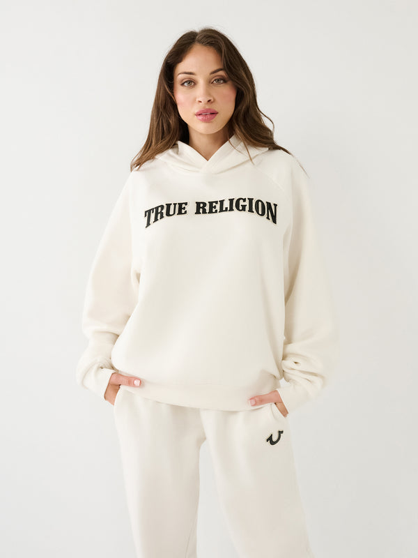 True Religion Hoodie Arched Logo Winter White