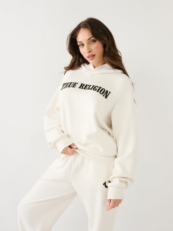 True Religion Hoodie Arched Logo Winter White