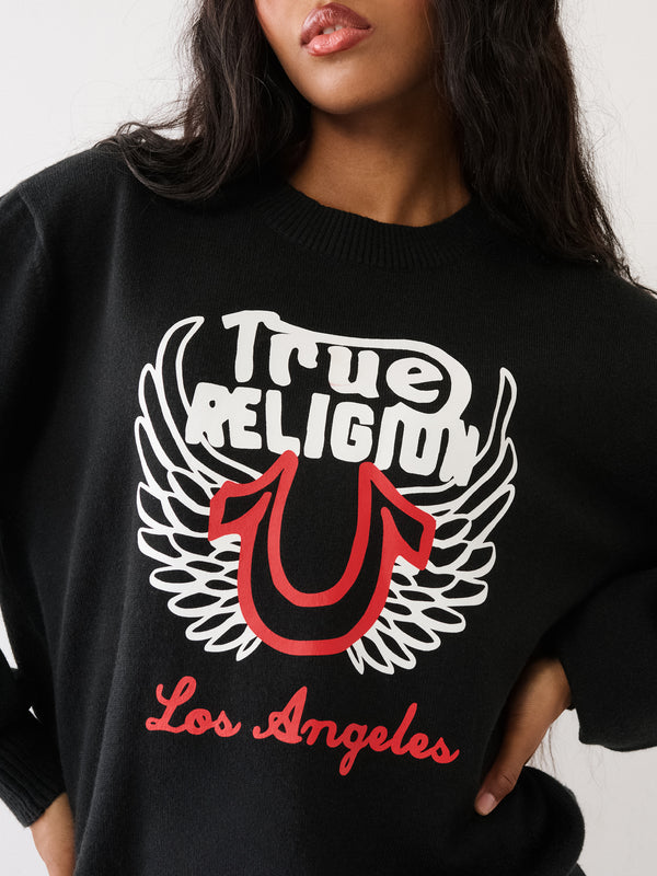 True Religion Oversized Sweater Winged Coal