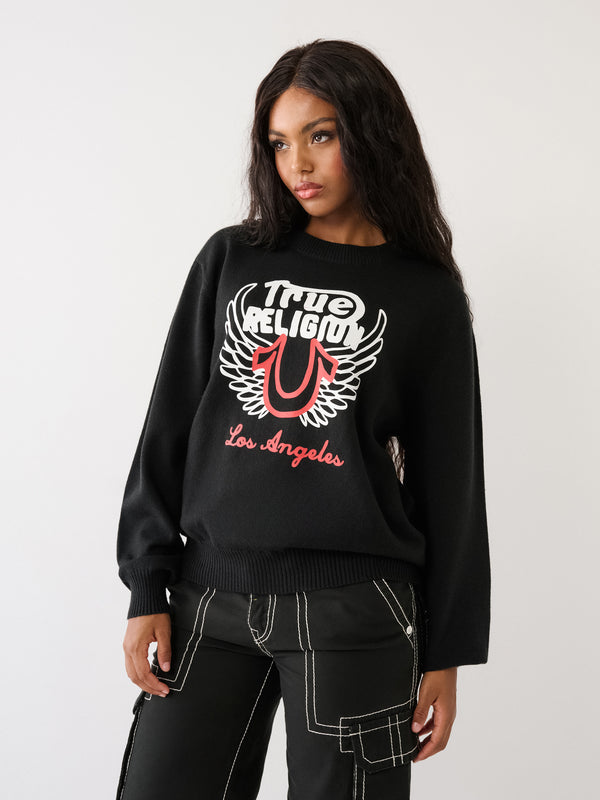 True Religion Oversized Sweater Winged Coal