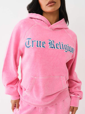 True Religion Washed Hoodie Ladies Magenta-True Religion