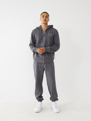 True Religion Sweater Big T Zip Up Hoodie Iron Gate/Winter White-True Religion