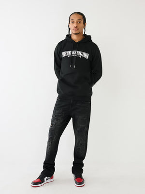 True Religion Sweater Painted HS Pullover Hoodie Jet Black-True Religion