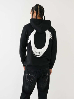 True Religion Sweater Painted HS Pullover Hoodie Jet Black-True Religion