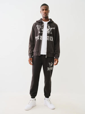 True Religion Sweater Vinatge Crackle Zip Up Hoodie Jet Black-True Religion