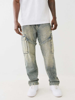 True Religion Jeans Big T Strap Cargo With Zip Elizabeth ST Medium Wash-True Religion