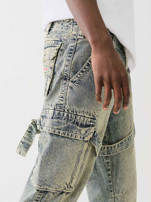 True Religion Jeans Big T Strap Cargo With Zip Elizabeth ST Medium Wash-True Religion