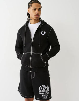 True Religion Big T Slub Zip Up Hoodie Jet Black