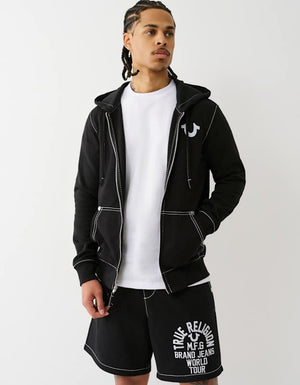 True Religion Big T Slub Zip Up Hoodie Jet Black