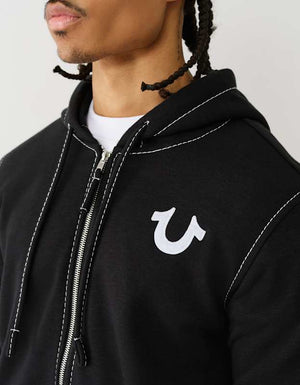 True Religion Big T Slub Zip Up Hoodie Jet Black