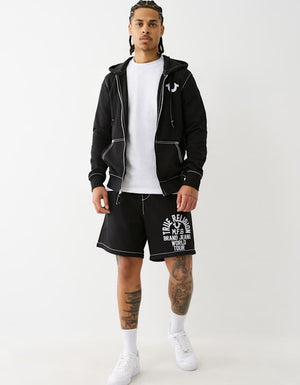 True Religion Big T Slub Zip Up Hoodie Jet Black