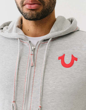 True Religion Big T Slub Zip Up Hoodie Heather Grey