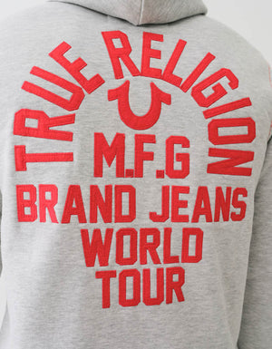 True Religion Big T Slub Zip Up Hoodie Heather Grey