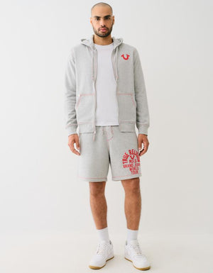 True Religion Big T Slub Zip Up Hoodie Heather Grey