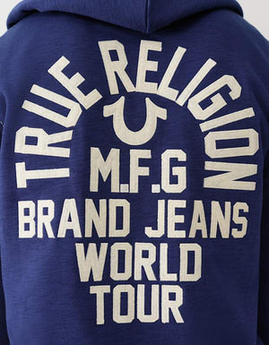 True Religion Big T Slub Zip Up Hoodie Medieval Blue