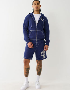 True Religion Big T Slub Zip Up Hoodie Medieval Blue